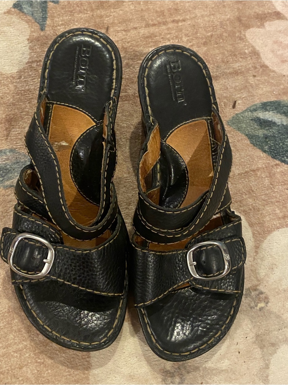 Born Black Leather Buckle Mule Sandals size 9